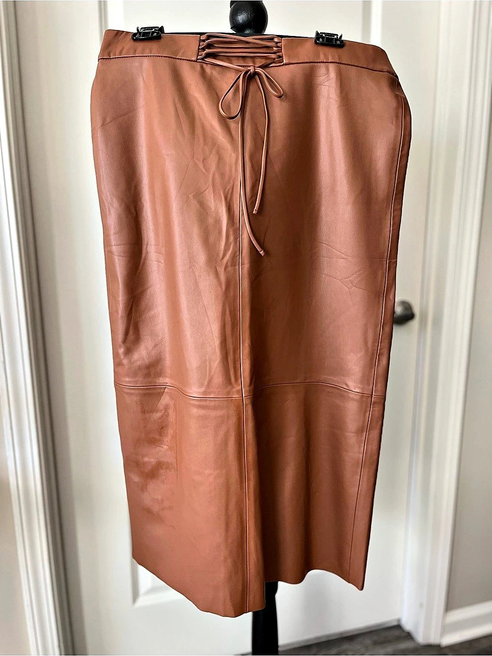 Zara Cognac Faux Leather Midi Skirt XL NWT